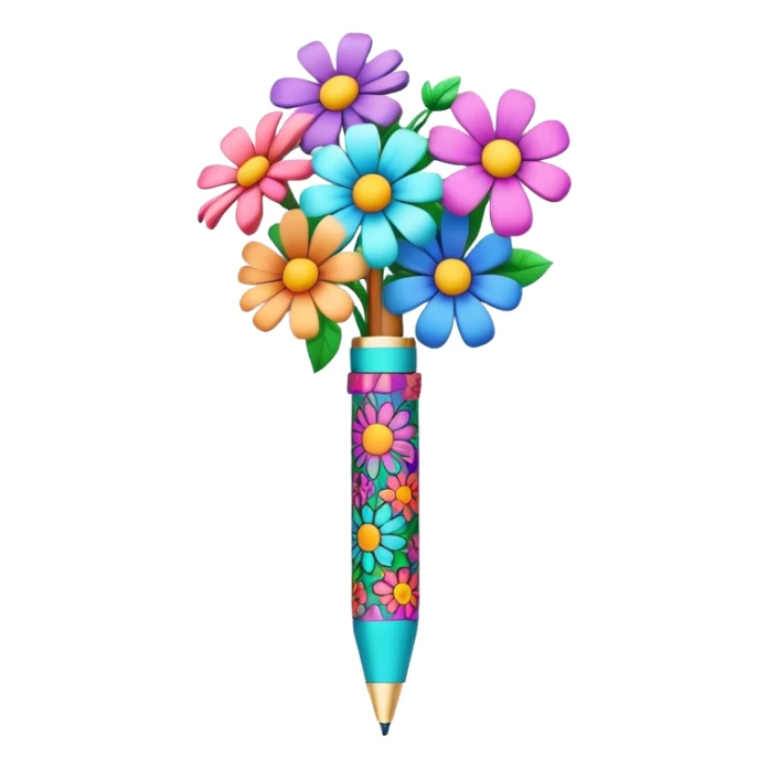 3D, psychedelic colored hippie style pen with flowers. Pen only  sticker