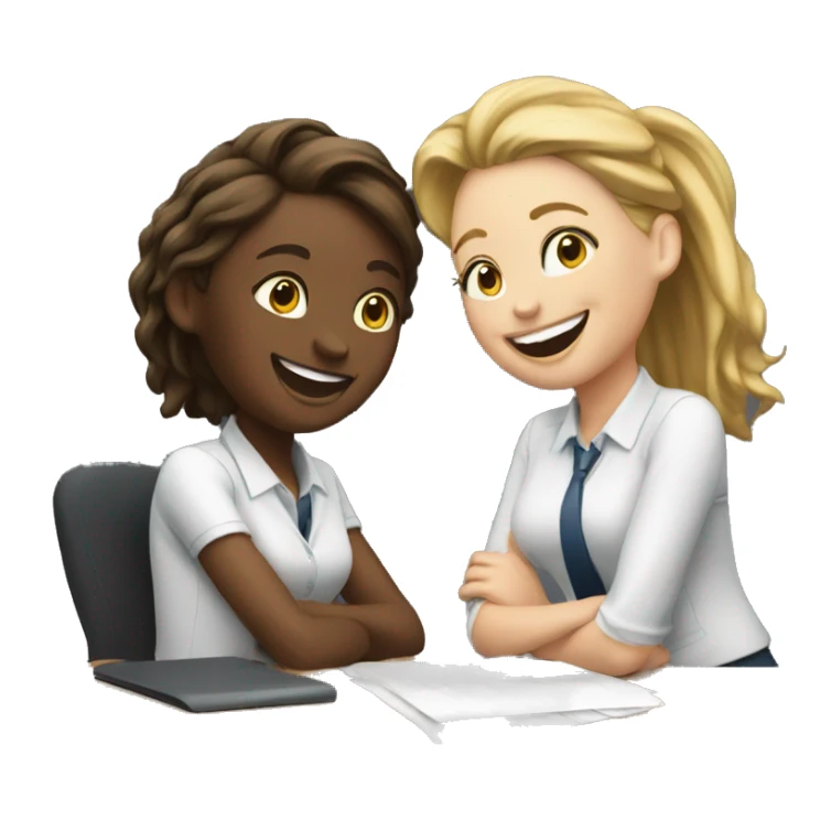 Two white girls laughing at work desk  sticker