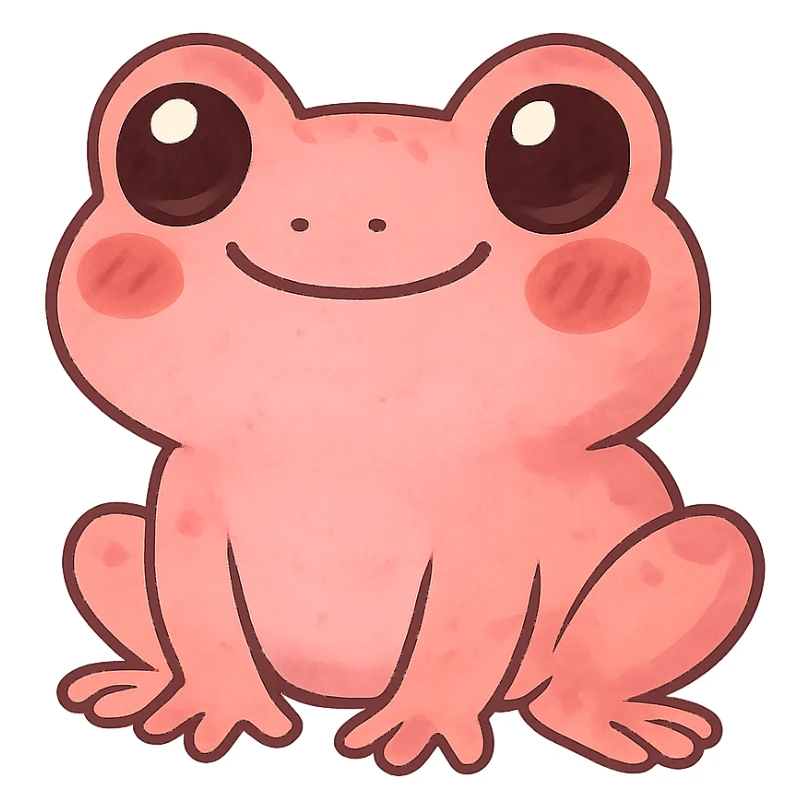 a cute pink frog, original design, big eyes, blushing cheeks, joyful sticker