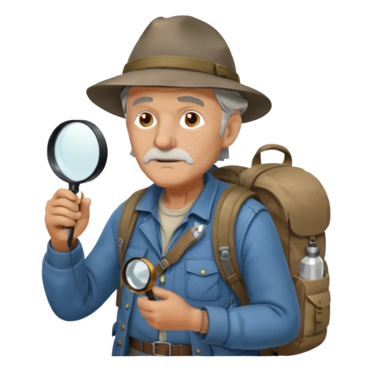 Explorer old Man with backpack and magnifying glass sticker