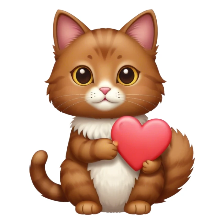 Brown cat Holding white Heart  sticker