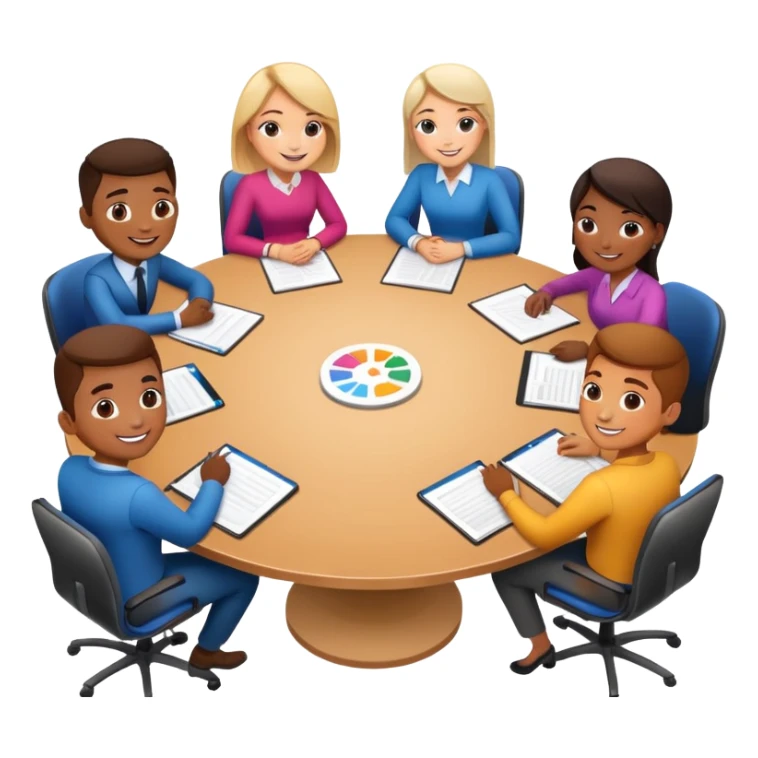 coworkers brainstorming ideas at a round conference table sticker