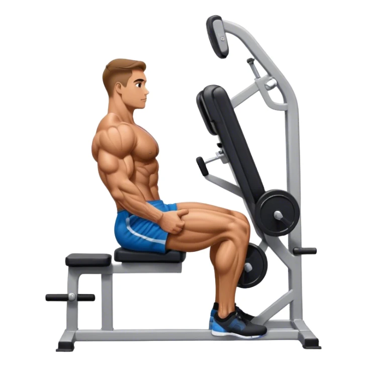 side-view bodybuilder seated weighted calf-raise machine lower leg exercise sticker