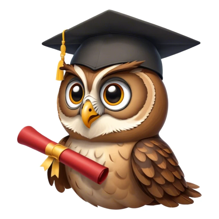 Owl smiling with graduation hat and diploma in claws sticker