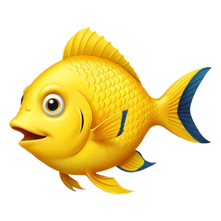ultra derpy bright yellow fish in perfect side profile facing right, comically wide shocked eye, huge open mouth looking completely clueless, flat 2D side view only sticker