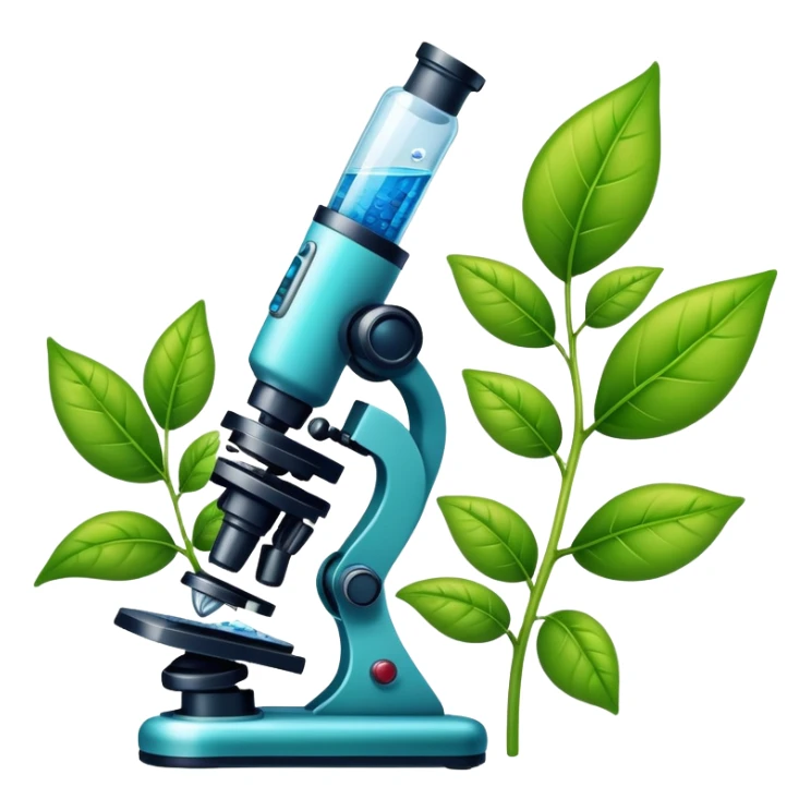 An icon featuring a DNA helix, a microscope, and a plant leaf, symbolizing biology. The design includes animal cells, a test tube, representing the study of life forms, ecosystems, and genetics. Transparent background highlights the exploration of living organisms. sticker