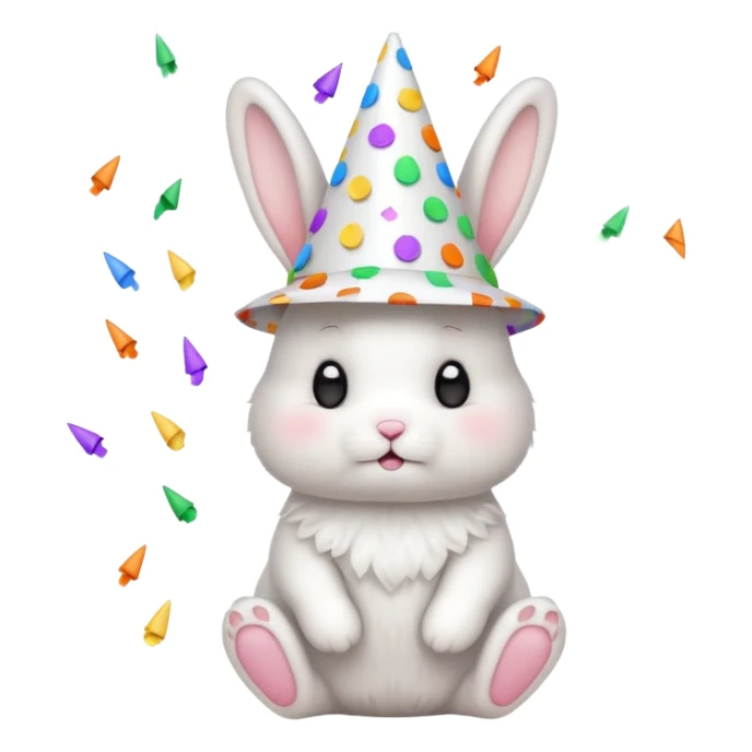 White bunny wearing cone hat with confetti.









 sticker