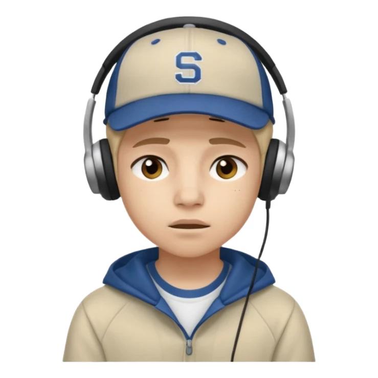 Adolescente com fone no ouvi é um boné, com uma carinha de sono sticker