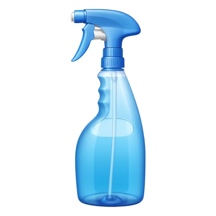 medium-sized spray bottle with curved trigger nozzle and ergonomic grip, bright translucent green or blue tones, multipurpose cleaner for kitchen or home use, no label, no extras, soft lighting, subtle shadows, emoji scale sticker