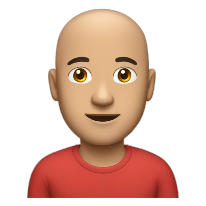 a bald man and red shirt sticker