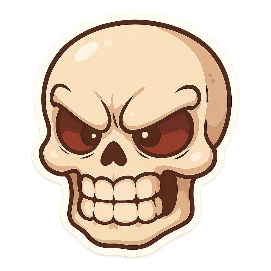 angry skull, cartoon style, exaggerated features sticker