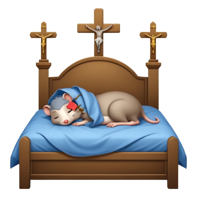 Rat sleeping in bed next to a crucifix  sticker
