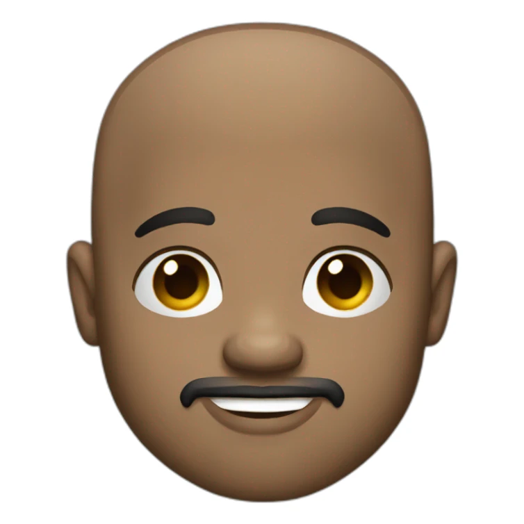 black bald man with tattoos and a brown goatee sticker