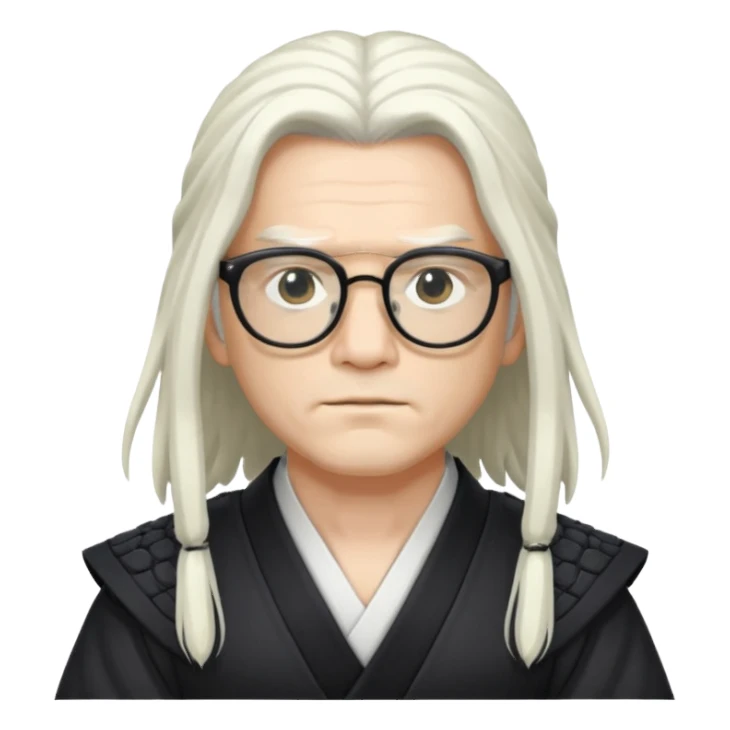 Long Haired Samurai with Glasses, white Long-haired ronin adjusting black spectacles sticker