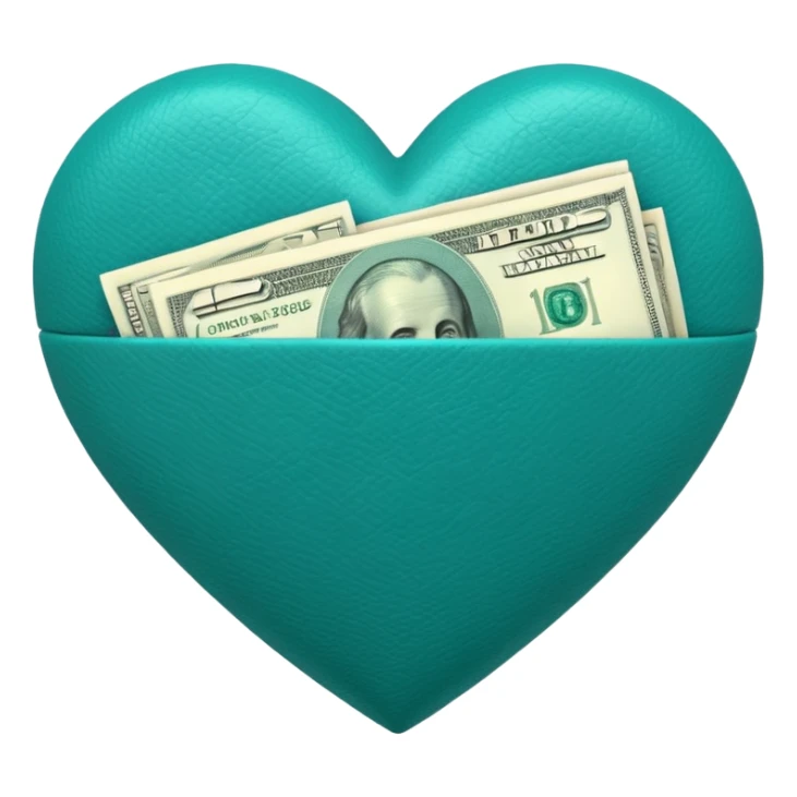 Teal heart with money sticker