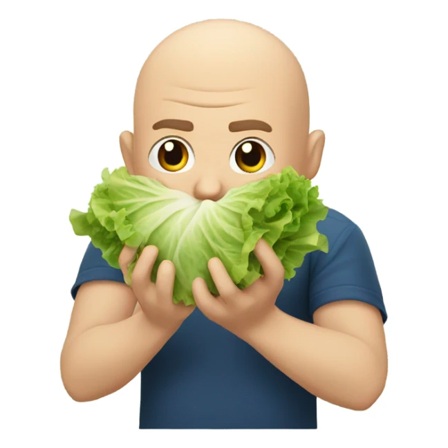 bald man brutally eating lettuce sticker