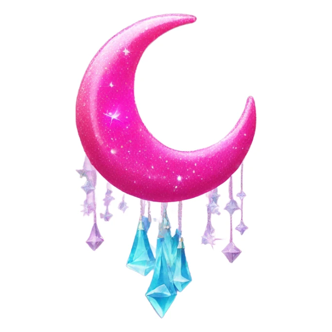Hot pink crystallized crescent moon with glitter and lights dangling  sticker