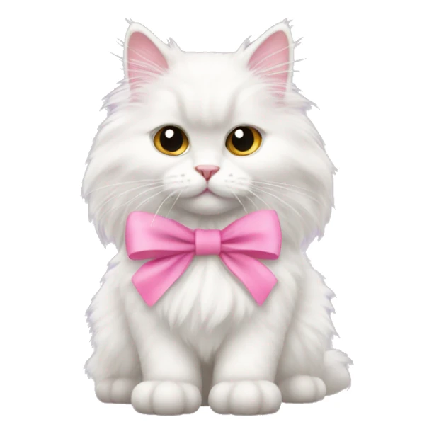 White angora cat with pink bow around neck sticker