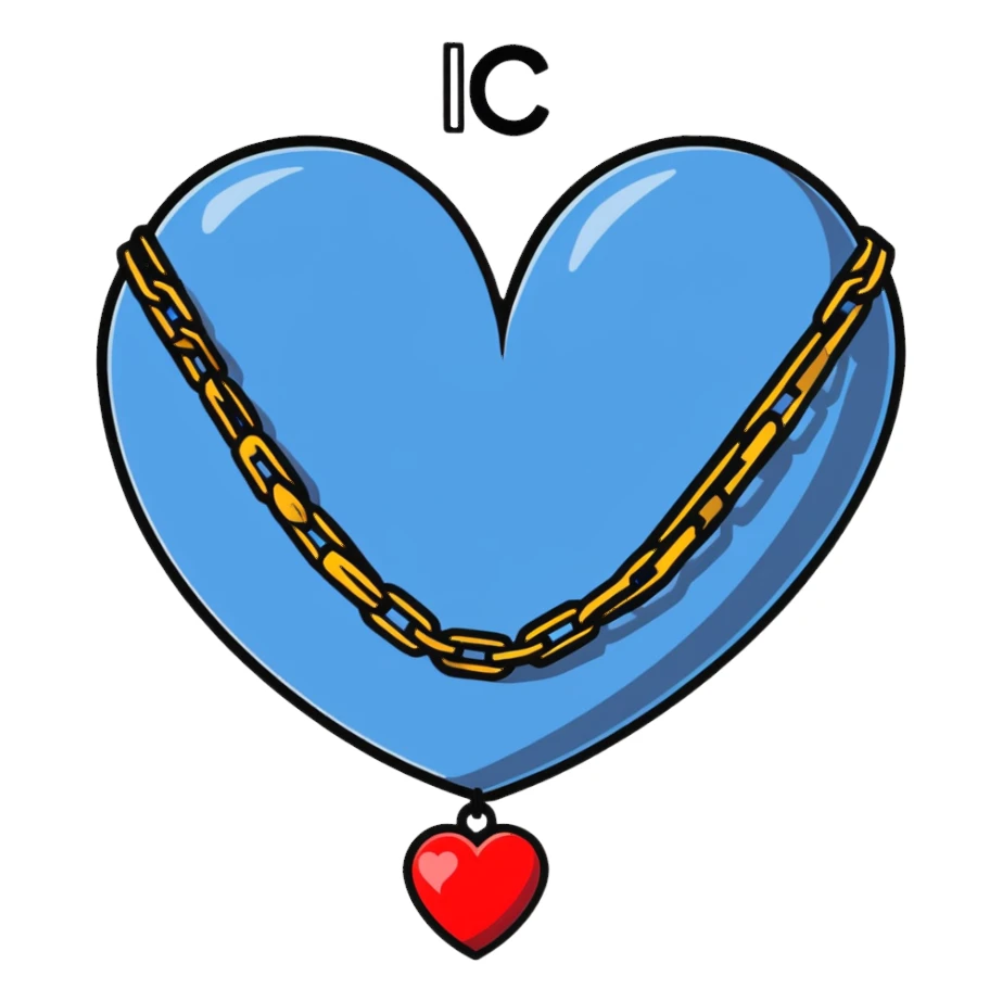 cartoon heart wrapped in chains with letters IC on it sticker