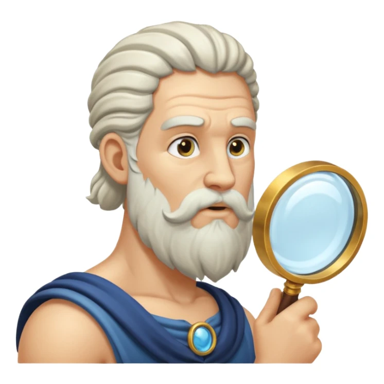 Zeus de perfil mirando con una lupa de sticker