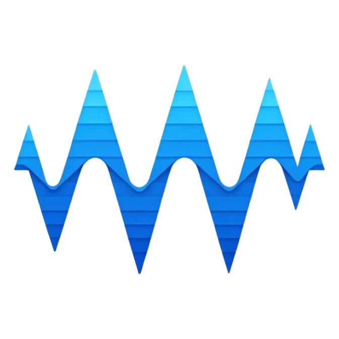 logo on white background showing a waveform morphing into text. Clean blue and white geometric sticker