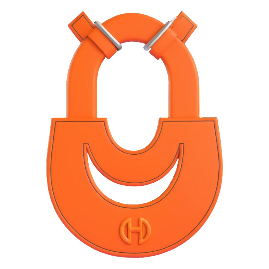 horseshoe, 3D, Hermès orange, leather texture, premium, no text sticker