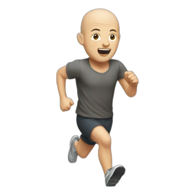 A nearly bald person running from the front sticker