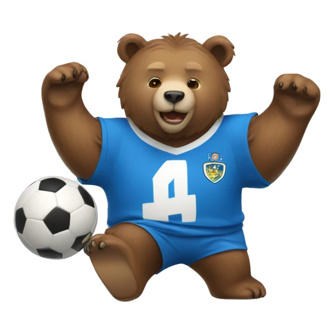 bear in a blue jersey playing soccer  sticker