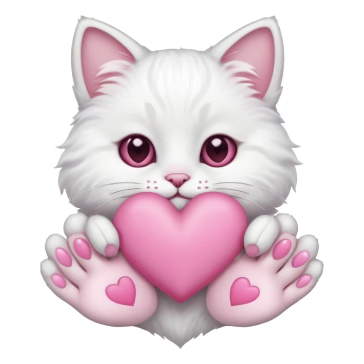 white cat hands holding a pink heart sticker