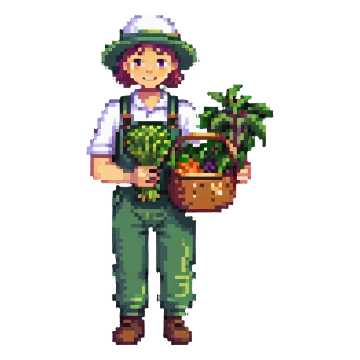 Happy gardener with trophy and prize vegetables sticker