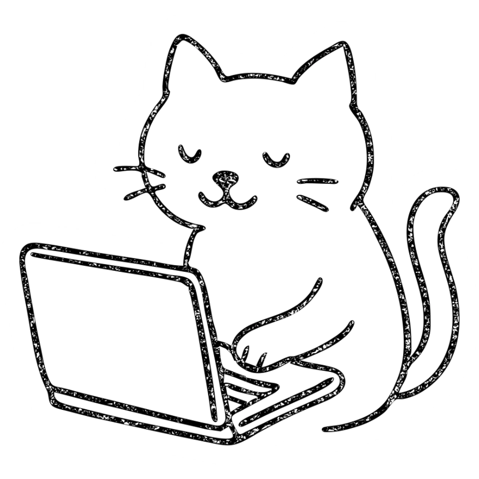 hand-drawn outlined icon of a cat using a laptop sticker