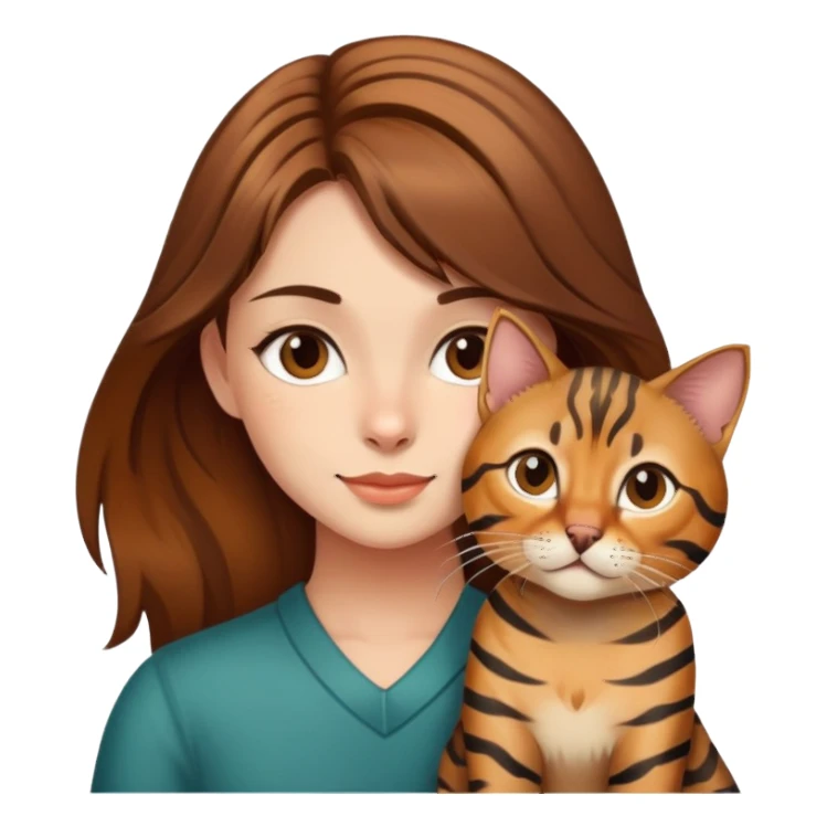 Brown haired girl with a bengal cat sticker