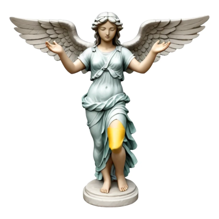 Winged Victory of Samothrace statue with plaster sticker