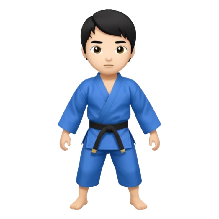 Кимоно синий для дзюдо мальчик с черными волосами все тело черный пояс sticker