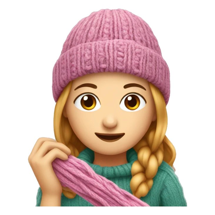 Girl knitting a beanie sticker