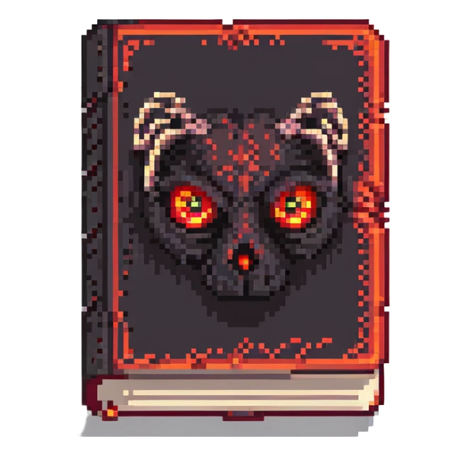 red cursed book with glowing eyes sticker