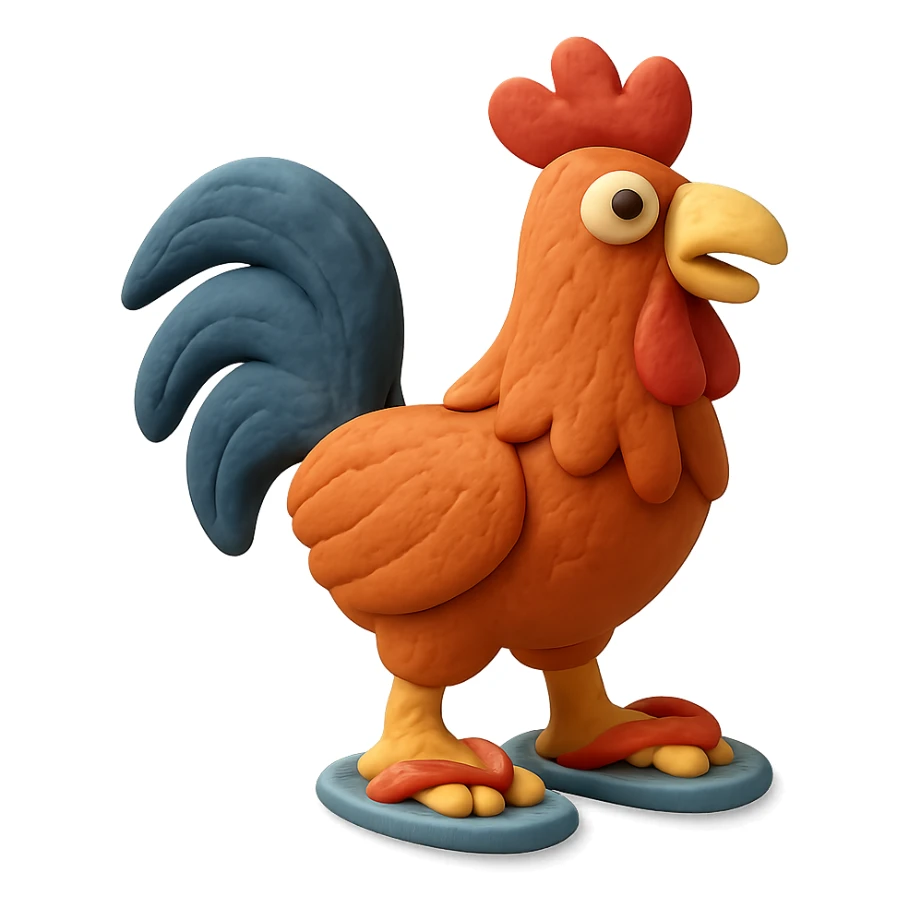 claymation style a rooster wearing flip-flops sticker