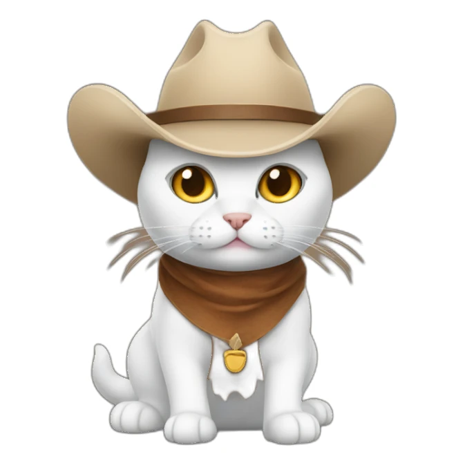 white cat wearing a brown cowboy hat sticker