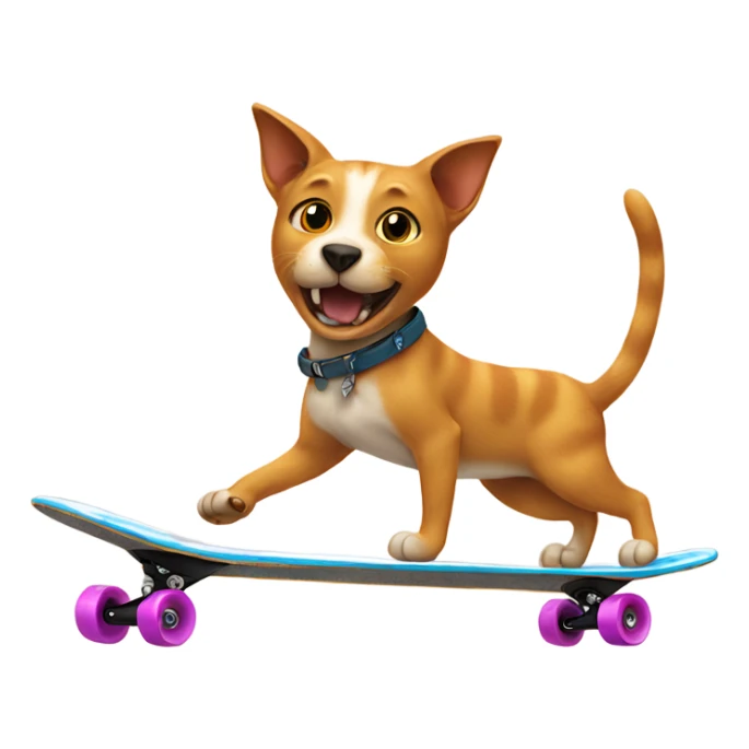 Cat riding a skateboard with a dog chasing it sticker