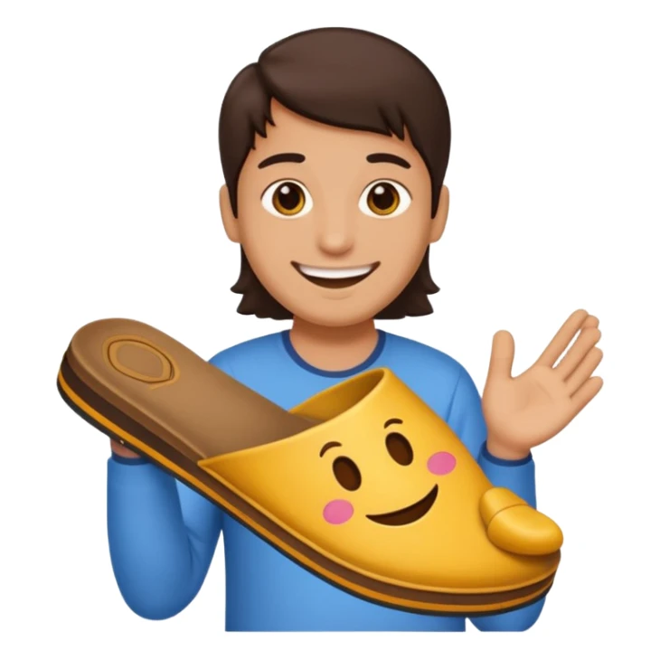 Smile, emoji, holding a chappal sticker