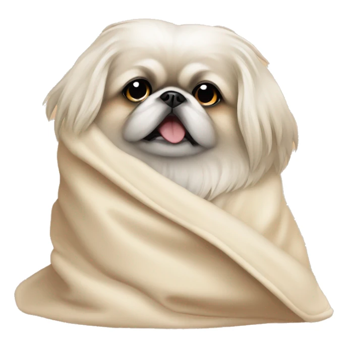 White Pekingese cozy in beige blanket sticker