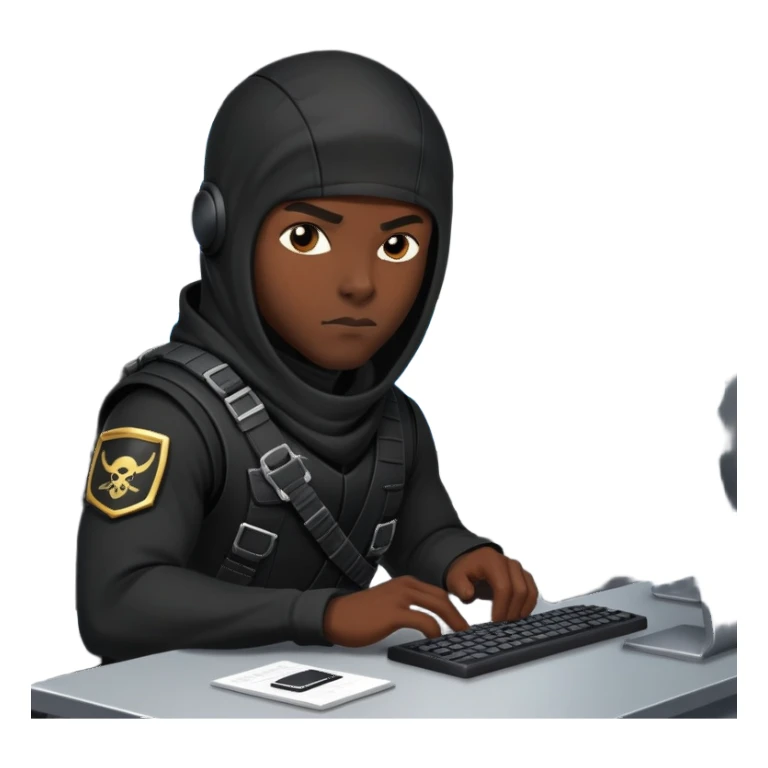 african-american mercenary black ninja hacker terminal command center sticker