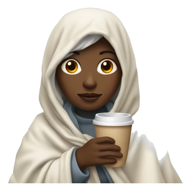 pale lady with blanket and coffee sticker