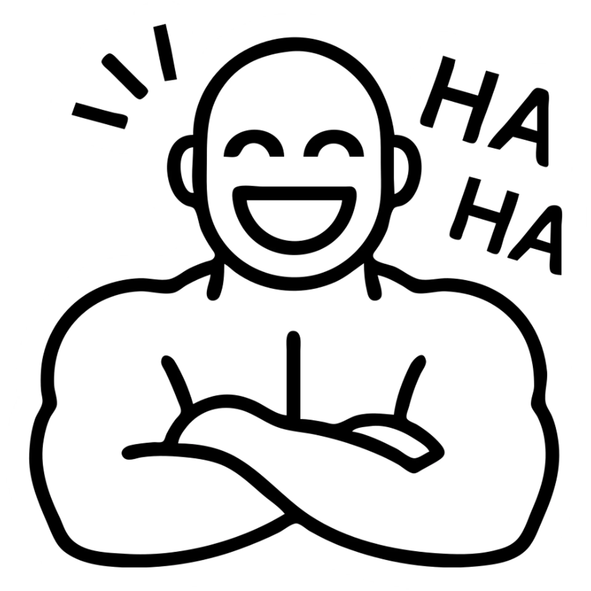 buff bald man laughing, outlined icon style sticker