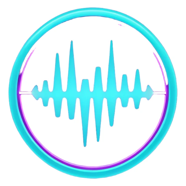 futuristic minimalistic logo icon, glowing soundwave and pulse symbol forming abstract circle, neon purple (#8B5CF6) and cyan (#00E0FF) light, representing NoizeGames team rhythm and creativity, dark background, no face, 1:1 aspect ratio sticker