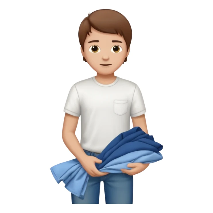 boy  brown hair folding clothes sticker