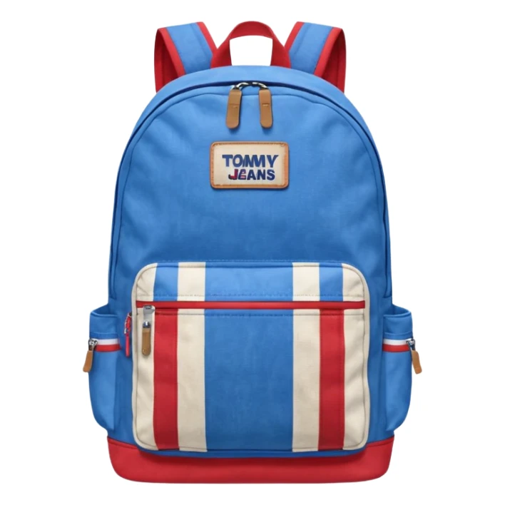blue backpack with tommyjeans logo like american flag sticker