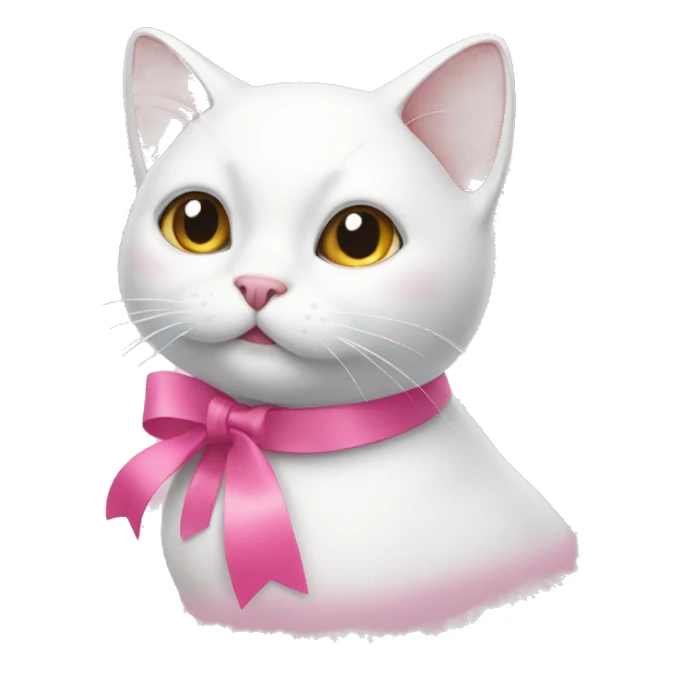 Make a white cat with a pink ribbon around its neck sticker