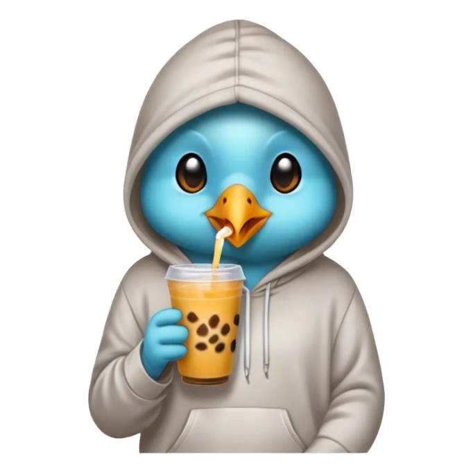 A bird wearing a hoodie drinking boba sticker