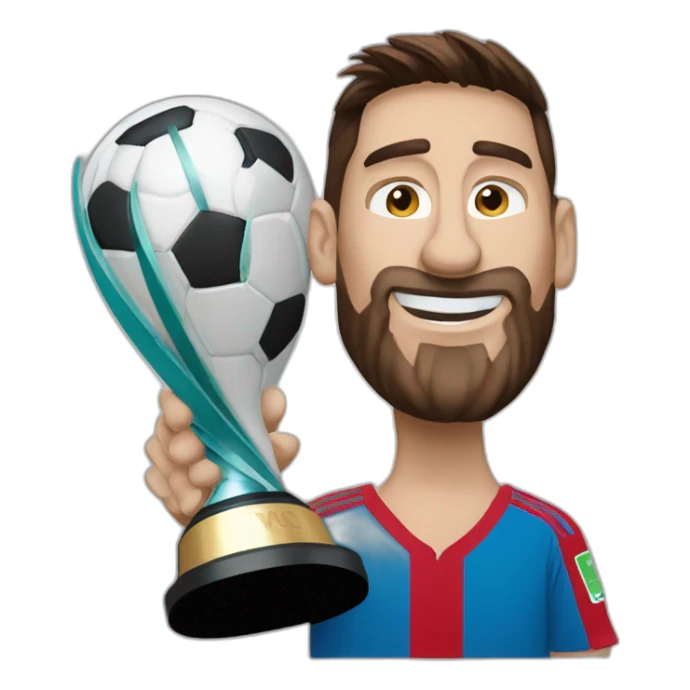 Lionel Messi without beard holding World cup Trophy sticker
